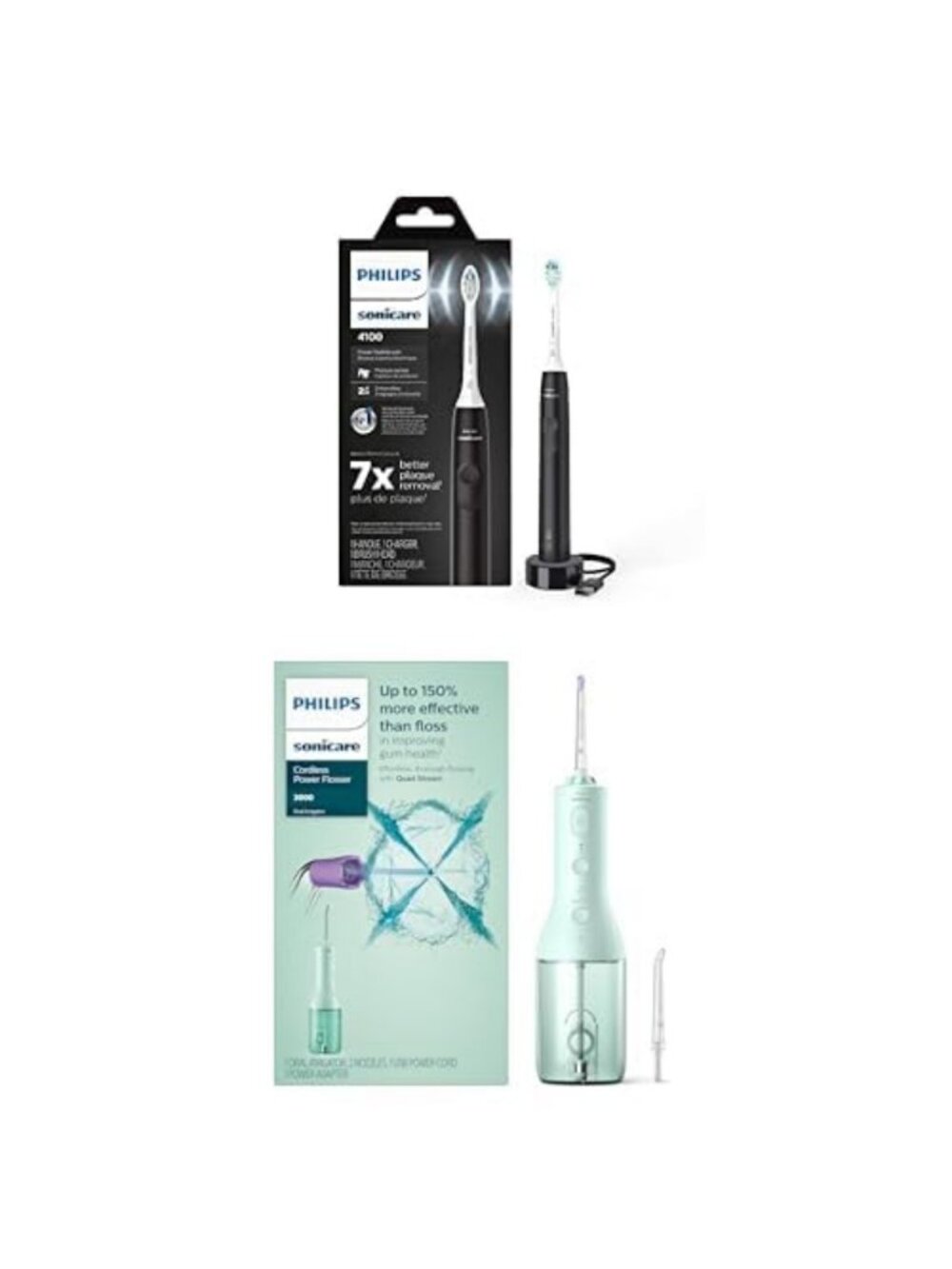 Rechargeable Electric Toothbrush & Cordless Flosser Bundle - Black & Mint